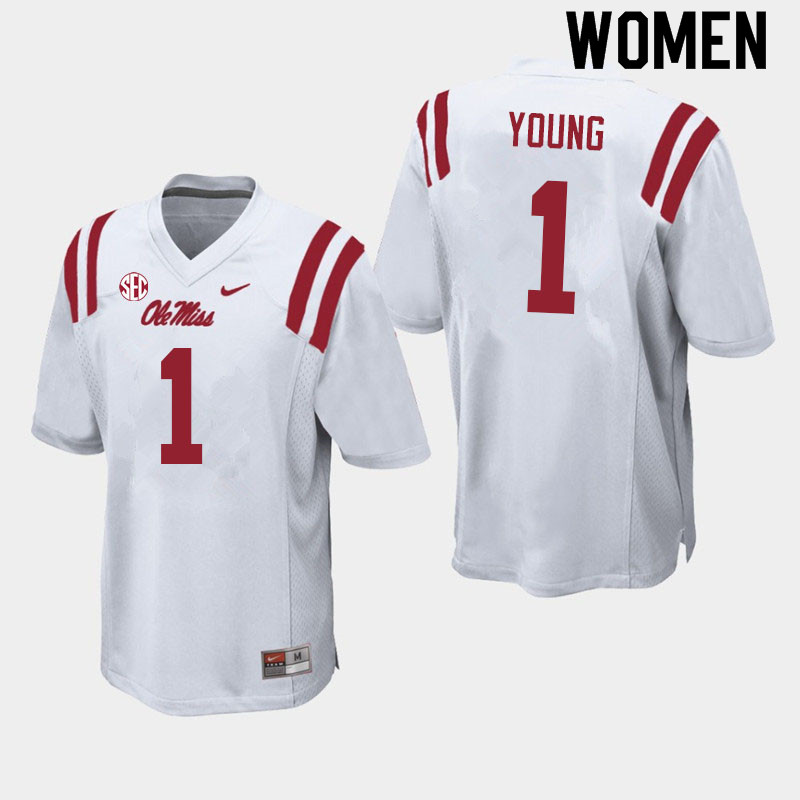 Women #1 Isheem Young Ole Miss Rebels College Football Jerseys Sale-White
